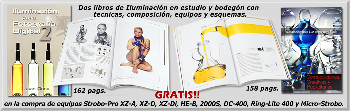 Libros de iluminación junto a equipos Strobo Pro XZ